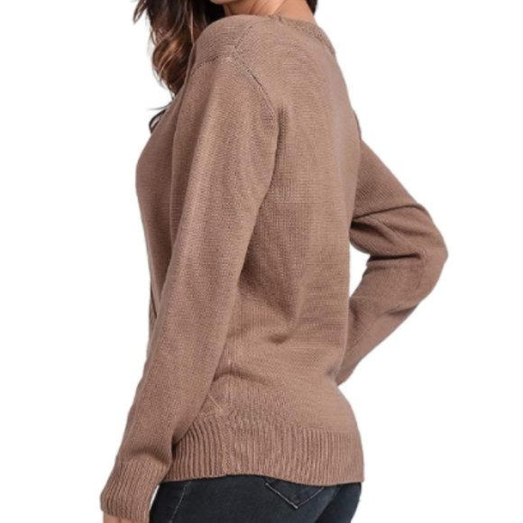 NWT Deep V-Neck Camel Tan Long Sleeve Sweater - Picture 3 of 3